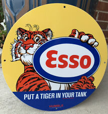 Vintage Esso Tiger Humble Pump Gasoline Metal Heavy Quality Sign picture