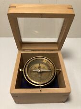 Nautical Brass Compass Wood Box 4.5” picture