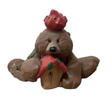 Blossom Bucket Christmas Bear With Birdhouse and Cardinal Resin Figurine 2 inch picture