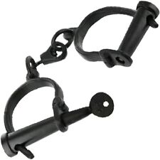 Hand Forged Pirate Handcuffs Iron Jailor Dungeon Shackles with Key picture