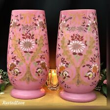 Continental Bristol Pink HAND PAINTED Large Vases Vintage c. 1900's picture