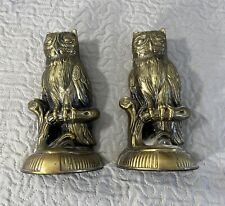 Vintage 1974 SCC Brass Metal Owl Bookends 8 1/4