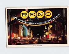 Postcard Night View Famous Arch Entrance Virginia Street Reno Nevada USA picture