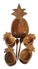 Hand Carved Wood Pineapple 11 Piece Serving Set Hawaiian Style Salad Server MCM picture