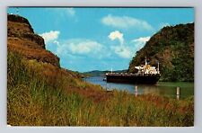 Panama Canal, Ship Sailing Through Gaillard Cut, Antique Vintage Postcard picture