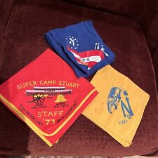 BSA Owasippe Camp Neckerchiefs  Camp Stuart Set Of  3.  One Is Embroidered 1973 picture
