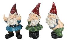 Set of 3 Rude Old Mr Gnomes Flipping The Bird Mooning and Conniving Figurines picture