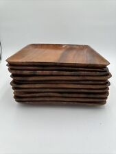 10 VINTAGE 1960s Monkey Pod Wood Square Plates 12” Wide Nice Lot picture