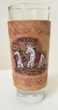 Hercules Mexico Leather Shot Glass Souvenir Laced Up Tooled Painted Donkey  picture