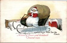 Christmas Santa Filled Sleigh Reindeer On Roof Snow Blanket 1924 postcard JP12 picture