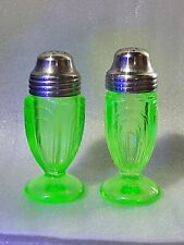 Vintage Hazel Atlas Uranium Green Glass  Salt Pepper Shakers picture
