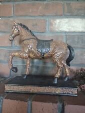 Beautiful Equestrian Brown Wood Look Horse Carved Resin Statue Figurine on Base picture