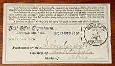 1889 WARREN, OH Post Office Registered Letters Registry Bill, Postmaster Signed picture