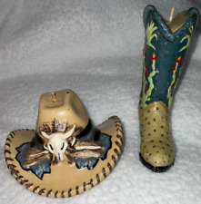 Cowboy Hat Boot Pair Candle Rare Southwest Bunkhouse Farmhouse Whimsical B6 picture