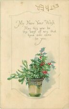 Happy New Year Holly Christmas Arrangement pm 1920 Postcard picture