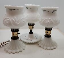 3 Vintage Milk Glass Lamps W/Milk Glass Shades Electric Bedside Vanity Table picture