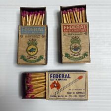 Vintage Federal Safety Matches In Plywood Boxes x 3  Made In Australia picture