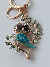 Multicolor Rhinestone Owl Bird Leaf Branch Keyring Clip-On picture