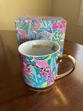 LILY PULITZER Turquoise Oasis Golden Hour “Happy Hour” Mug NIB picture