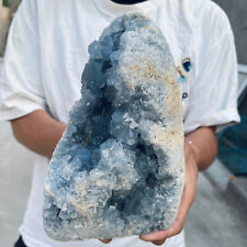 9.8lb Large Natural Blue Celestite Crystal Geode Quartz Cluster Mineral Specime picture