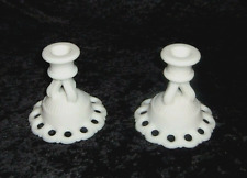 VTG Westmoreland Milk Glass Candle Holders White Candlestick Doric Open Lace MCM picture