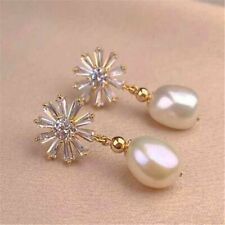 11-12mm White Baroque Pearl Earrings Silver Ear Stud Luxury Flawless Party Women picture