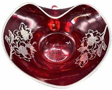 Silver City Glass Co Nappy Dish Heart Shaped Ruby Red Sterling Overlay Vintage picture