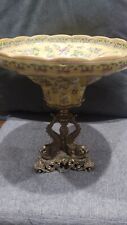 Antique Sevres Style Yellow Handpainted Chinoiserie Porcelain Bronze Centre Bowl picture