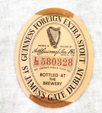Vintage Guinness Foreign Extra Stout Beer Label James Gate Dublin Ireland picture