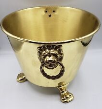 Antique Footed Lion Handled Solid Brass Planter Pot Bucket 10.75