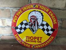 VINTAGE 1929 TIOPET RACING OIL CAN PORCELAIN GAS PUMP SIGN INDIAN 12