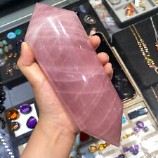 710g Natural Pink Rose Quartz Energy Double Point Wand Crystal Reiki Gift picture