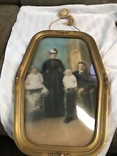 Vintage Wood Dome Gold Frame11x26  Man Lady 2 Babys picture