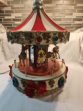 VTG Animated Musical Christmas Carousel 16”LARGE Merry Go Round Holiday Workshop picture