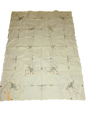 Vintage Hand Embroidered Tablecloth Grapes Grapevines 50x65