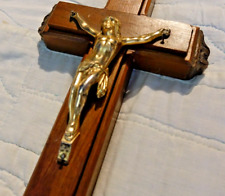 Old Vintage Crucifix Catholic Church Cross Wood & Metal Handmade 12