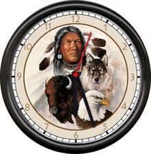 Indian Buffalo Eagle Wolf Native American Theme Wall Clock #856 picture