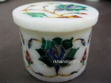 2.5 Inches Marble Bed Side Box Inlaid with Floral Design Jewelry Box for Bedroom picture