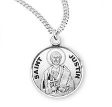 Beautiful Patron Saint Justin Round Sterling Silver Medal Size 0.9in x 0.7in picture