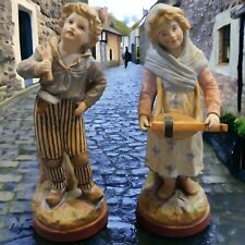 Late 19th Century French Mauger ets Fils Bisque Young Boy & Girl Figurines picture