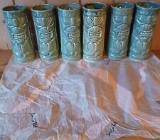 6 Vintage SUR LA TABLE  Ceramic Tiki Green Mugs  6.5” Tall  picture