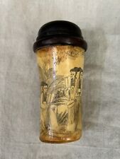 Antique Chinese Bone Engraved Cricket Cage With Lid- Featuring Poem picture