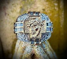 HUGE Heavy Solid Gold ICED OUT Baguette and Pavé Round 72 Diamonds Christ Ring picture