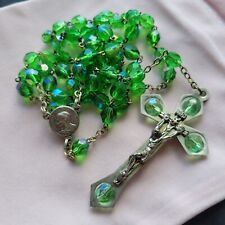 Vintage Green Faceted AB Beaded Italian Catholic Rosary Spinner Beads picture
