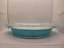 Vintage Pyrex Divided Casserole Dish Oval 1.5 Quart Solid Turquoise Blue W/ Lid picture