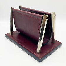 BAGUET Vintage Designer Leather & Chrome Desktop Letter Holder - Made in Belgium picture