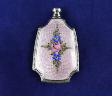 Vintage Miniature Portable Metal and Enamel Guilloche Perfume Bottle Vial picture