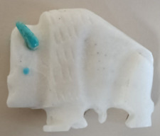 Buffalo Zuni Fetish Carving Todd Etsate Very Unique White Buffalo with Turquoise picture