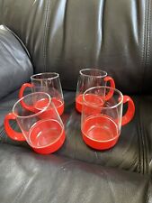 Vyg Pyrex Ware Drink Up Set of 4 Orange/red Mug Cup GlasPlastic  Handle Holders picture