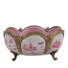 PINK WILLOW oval PORCELAIN PLANTER WITH BRONZE ORMOLU NEW picture